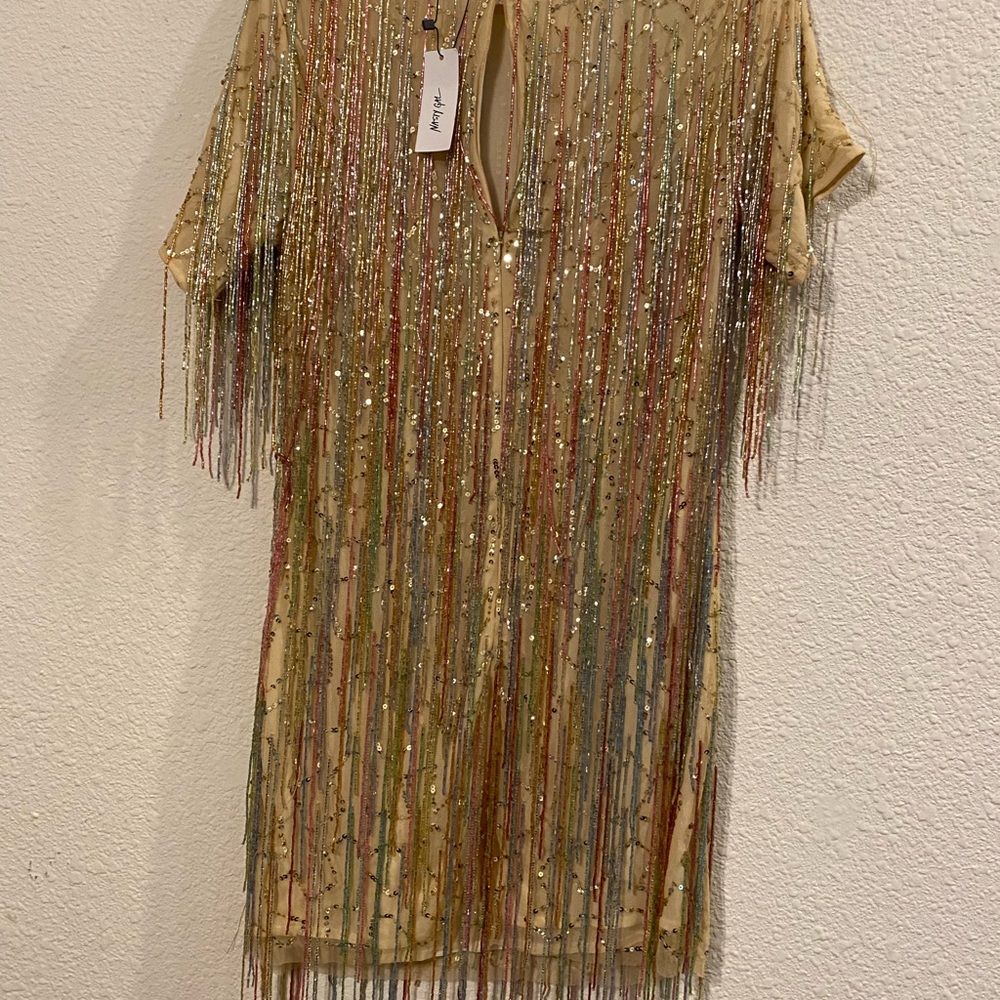 NWT Nasty Gal Multi-Color Beaded Fringe Mini Dress - Picture 7 of 9